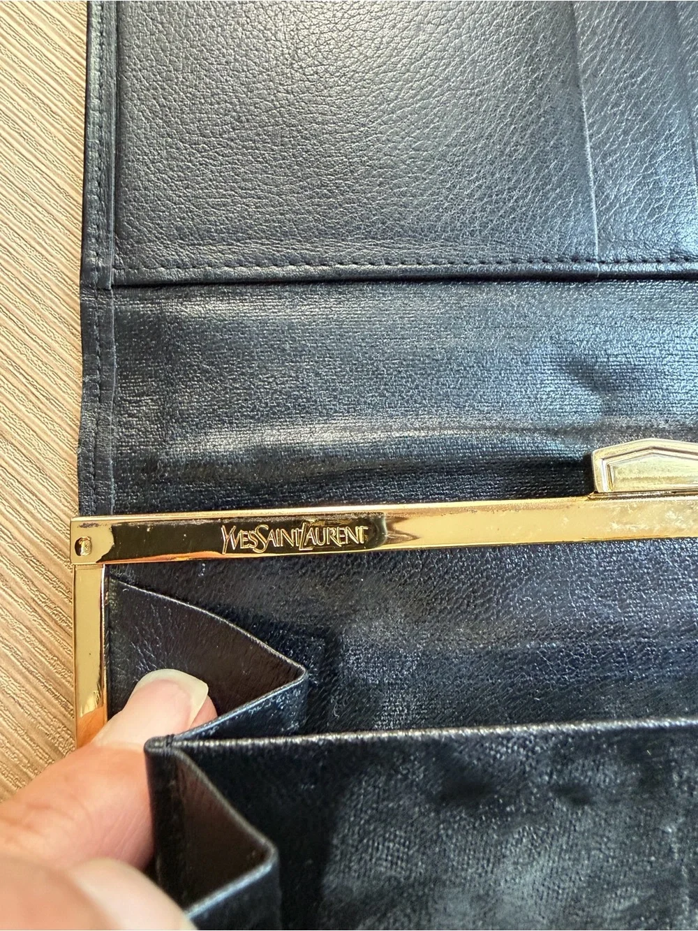 Saint Laurent Black Leather Continental Wallet with Gold Corner Hardware